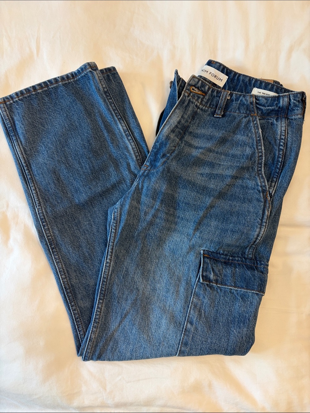 Denim Forum Women's Relaxed Blue Cargo Jeans Sz:26